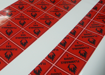 flammable liquid labels being printed