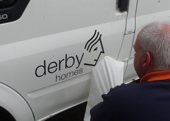 Derby Homes Logo applied to vehicle door
